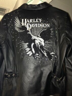 Harley-Davidson Black leather jacket with studded black Eagle Graphic